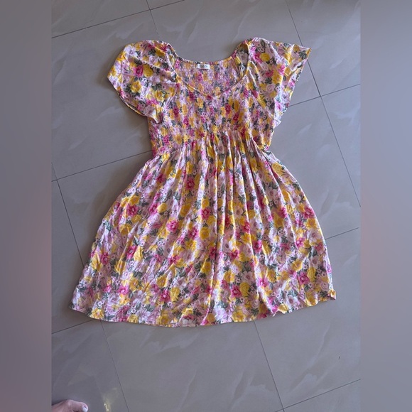 Jolie & Joy Women's Pink Yellow Flowy Ruffle Floral Smocked Mini Dress Size 2X - Picture 12 of 14